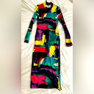 SHEIN SXY Colorblock Split Hem Back Bodycon Dress - Size S